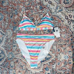 Roxy Island in the Sun Fixed Triangle Bikini Top + Mid Waist Bottoms SZ L NWT